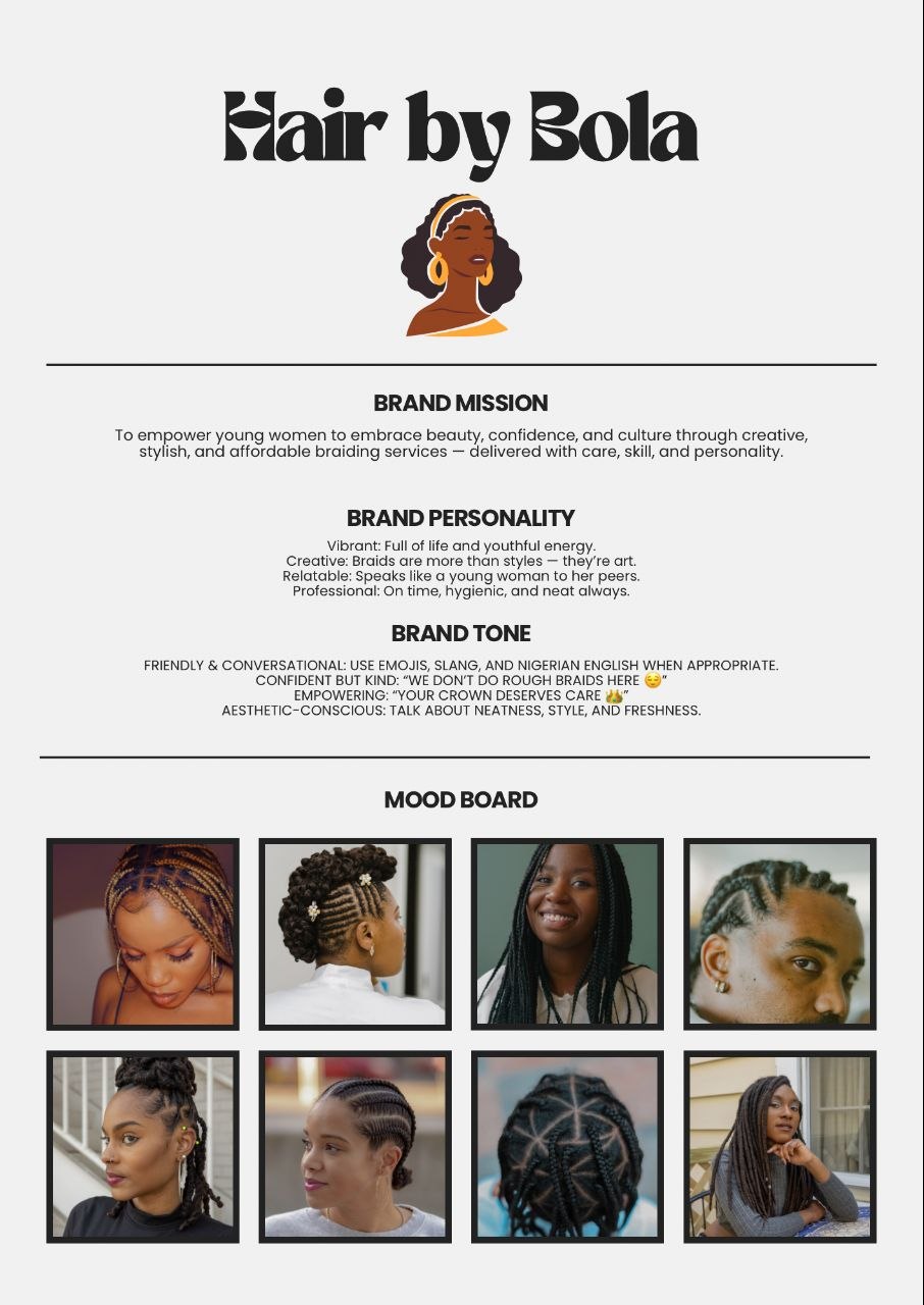 Hair by Bola brand guideline board